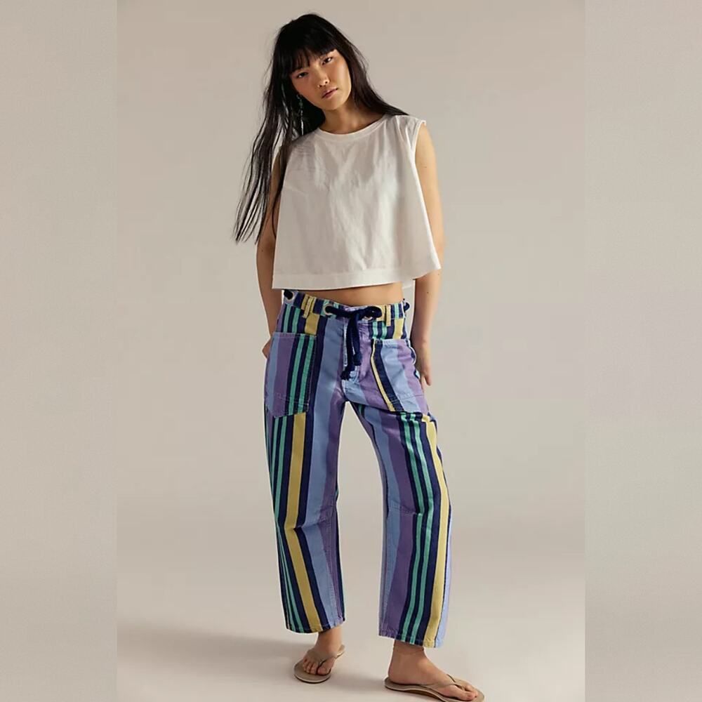 We The Free People Moxie Printed Low-Slung Barrel Jeans - Periwinkle - 31 - Picture 2 of 11